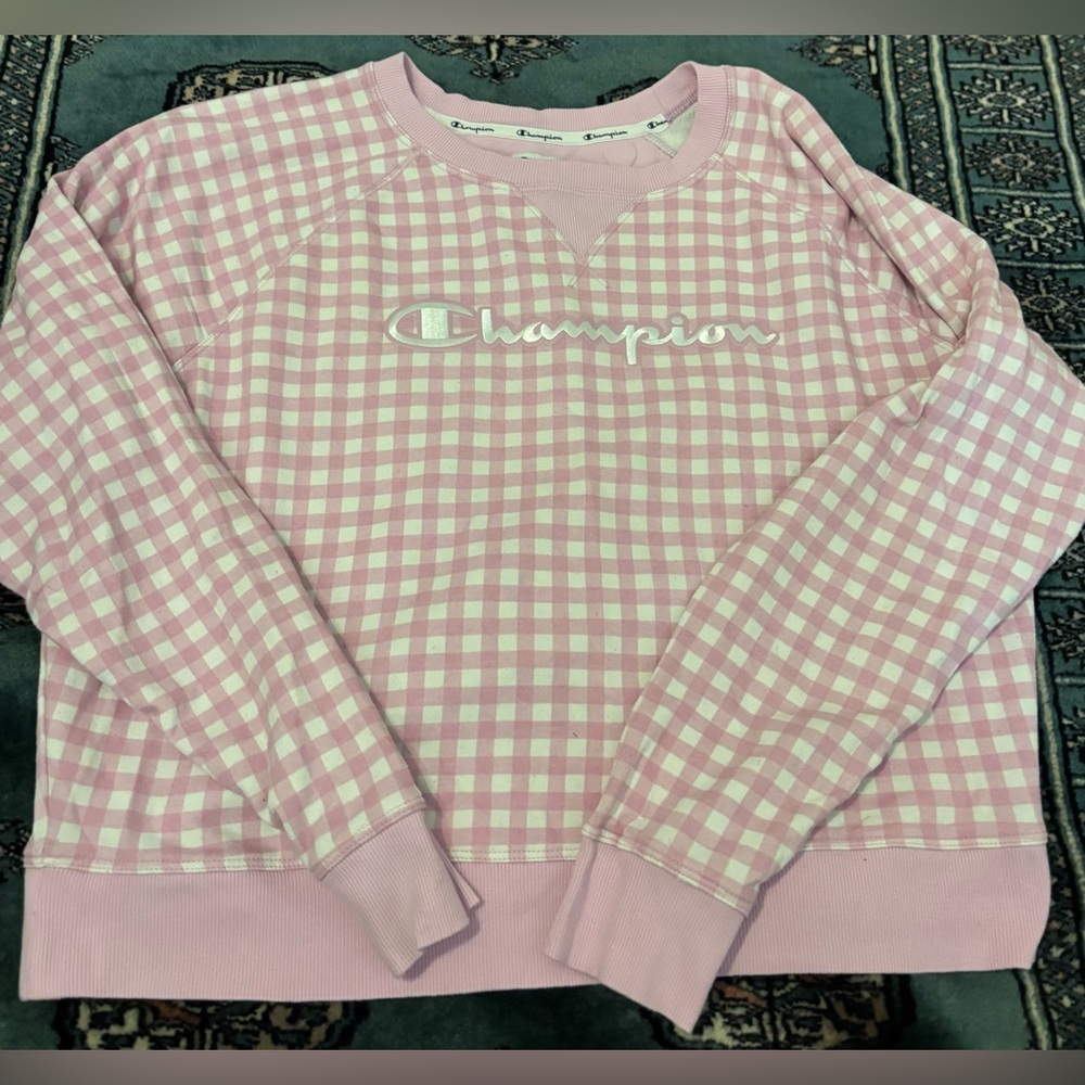 Champion Women's Pink Gingham Crewneck